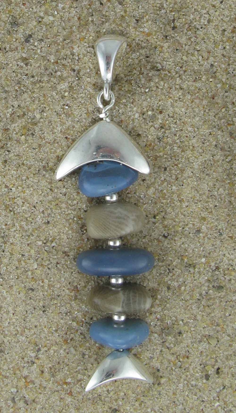 fish pendant - Leland blue stone and Petoskey stoes